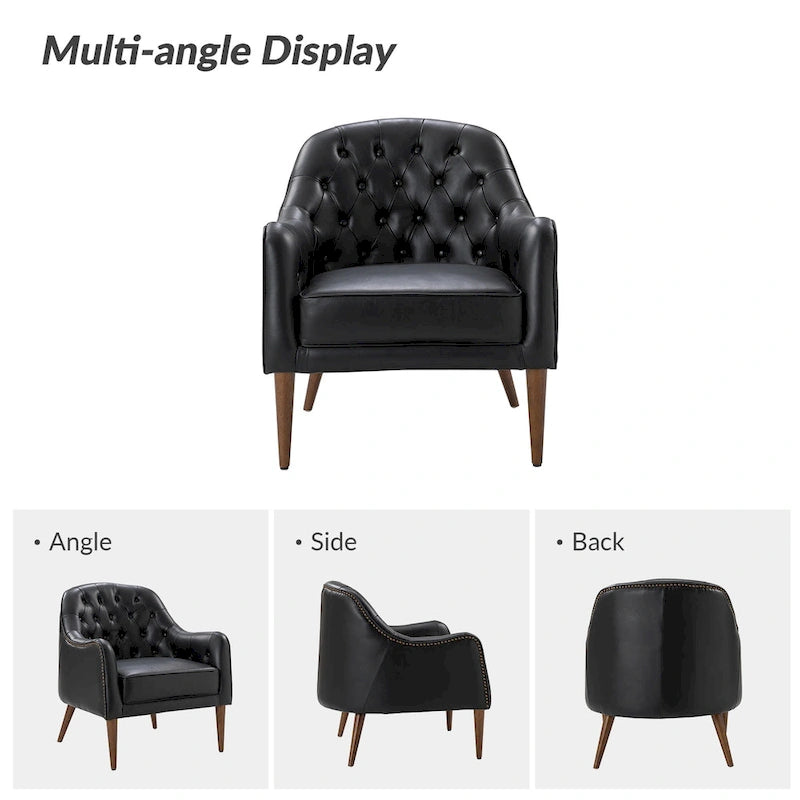 Fauteuil tonneau Melisa Classic en cuir véritable avec pieds en bois et dossier capitonné de HULALA HOME