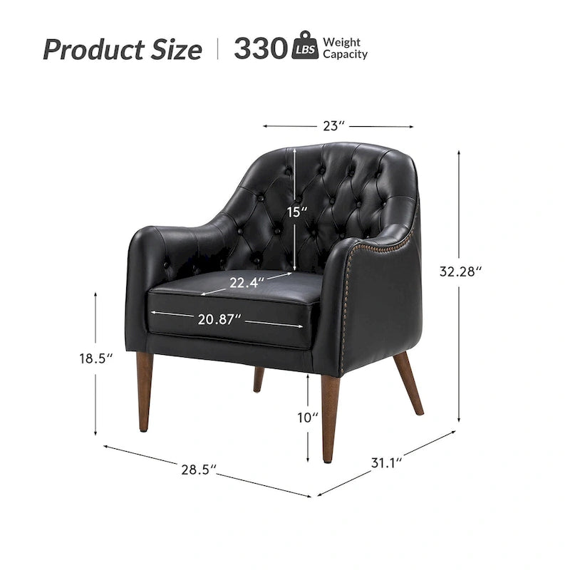 Fauteuil tonneau Melisa Classic en cuir véritable avec pieds en bois et dossier capitonné de HULALA HOME