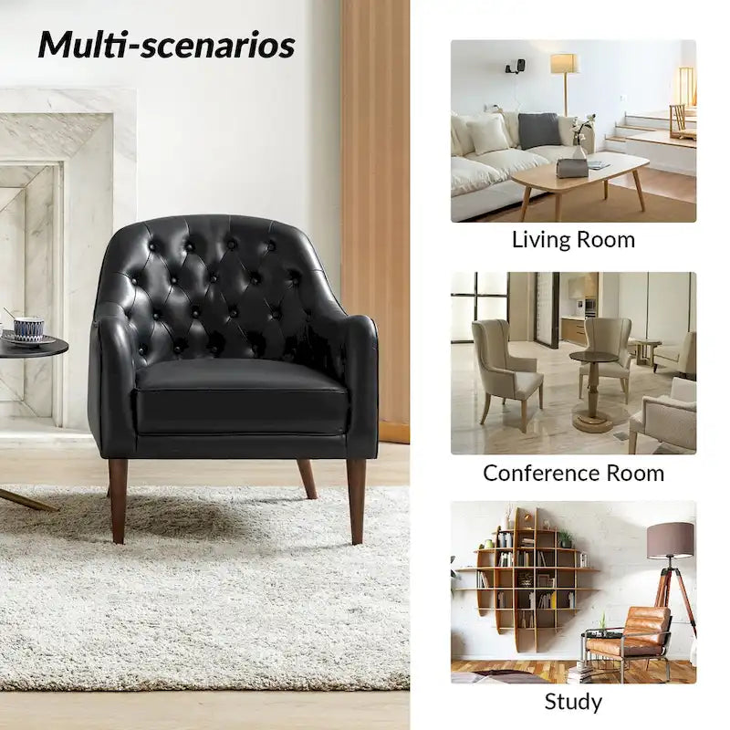 Fauteuil tonneau Melisa Classic en cuir véritable avec pieds en bois et dossier capitonné de HULALA HOME
