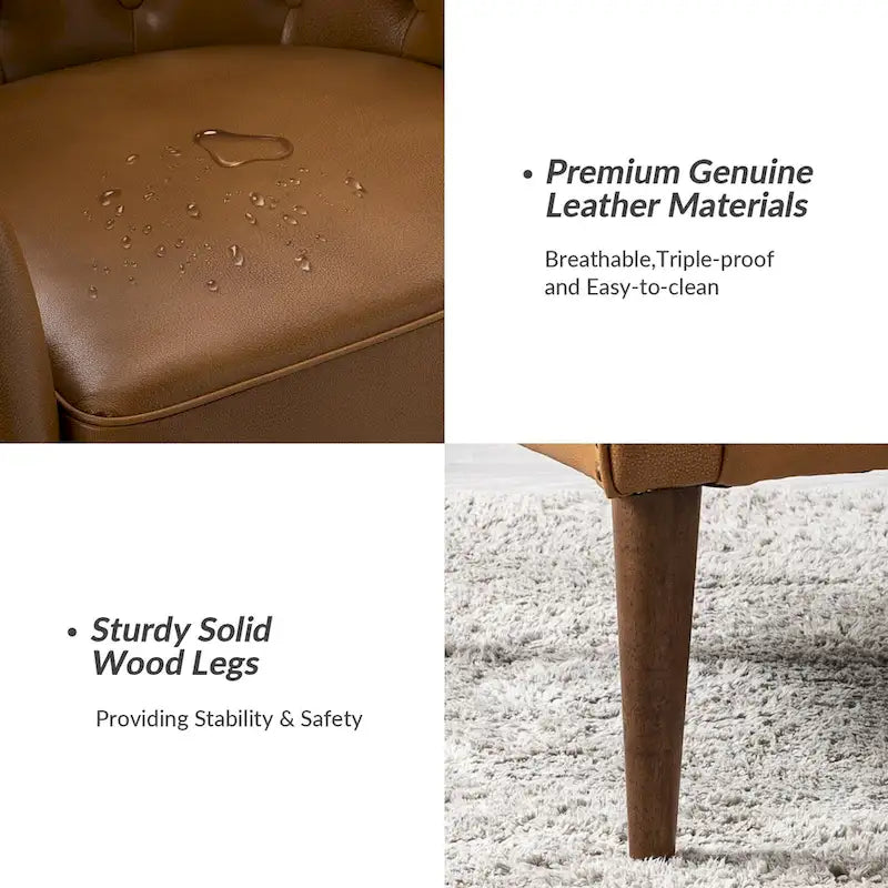 Fauteuil tonneau Melisa Classic en cuir véritable avec pieds en bois et dossier capitonné de HULALA HOME