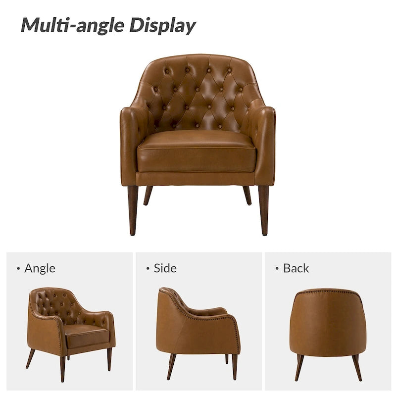Fauteuil tonneau Melisa Classic en cuir véritable avec pieds en bois et dossier capitonné de HULALA HOME
