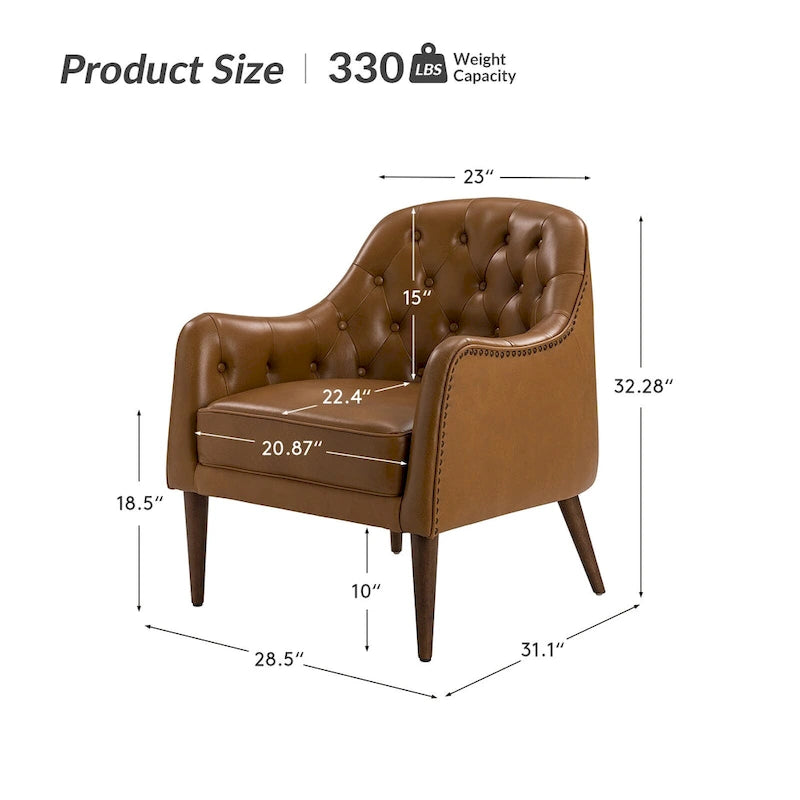 Fauteuil tonneau Melisa Classic en cuir véritable avec pieds en bois et dossier capitonné de HULALA HOME