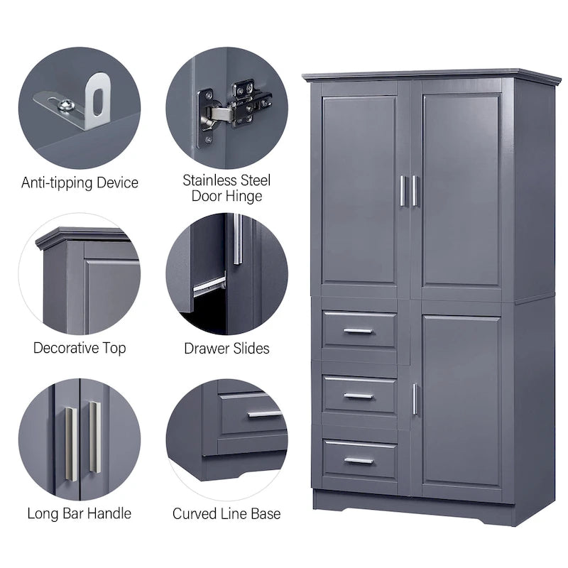 Armoire de rangement haute et large avec portes pour salle de bain/bureau