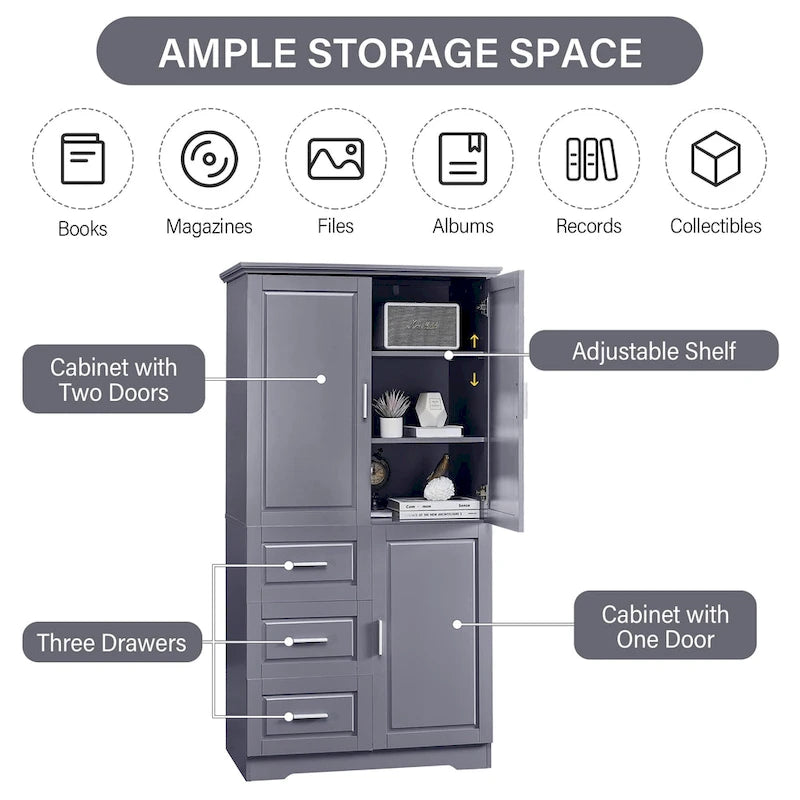 Armoire de rangement haute et large avec portes pour salle de bain/bureau