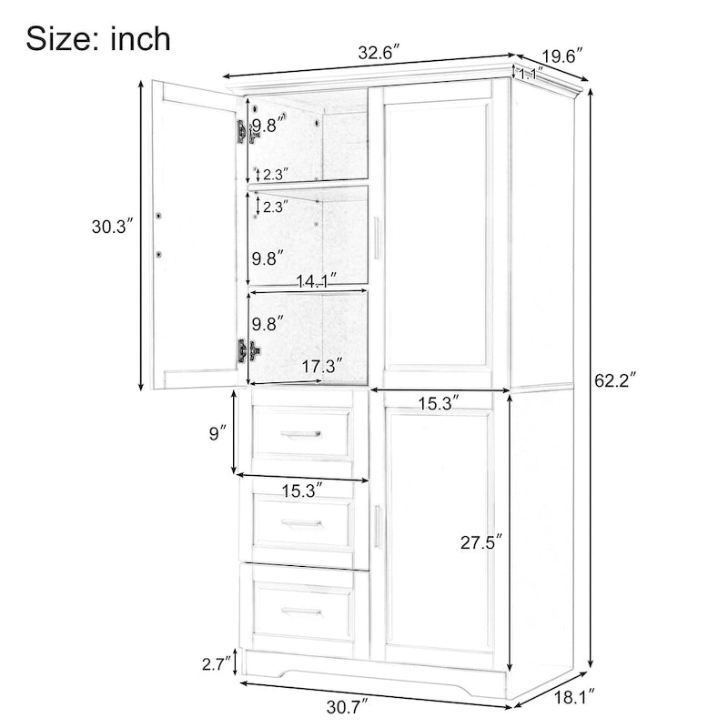 Armoire de rangement haute et large avec portes pour salle de bain/bureau