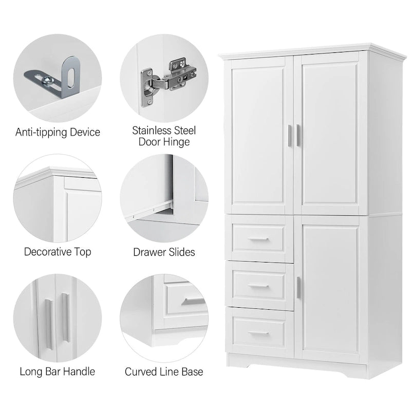 Armoire de rangement haute et large avec portes pour salle de bain/bureau