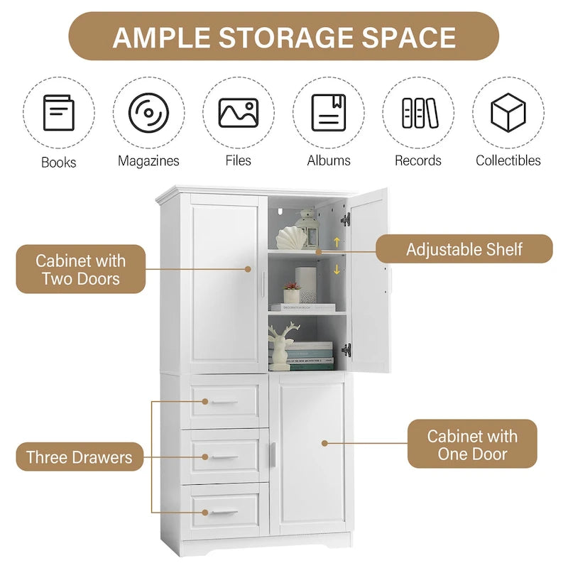 Armoire de rangement haute et large avec portes pour salle de bain/bureau