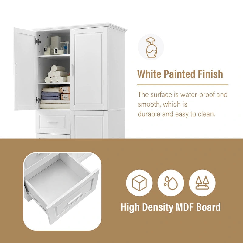 Armoire de rangement haute et large avec portes pour salle de bain/bureau