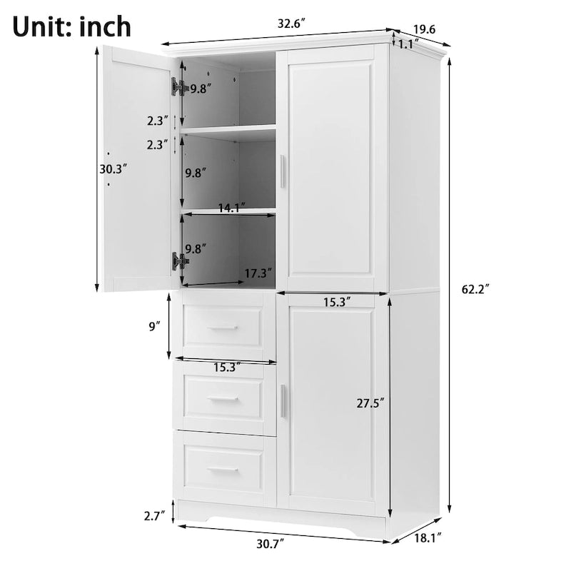 Armoire de rangement haute et large avec portes pour salle de bain/bureau