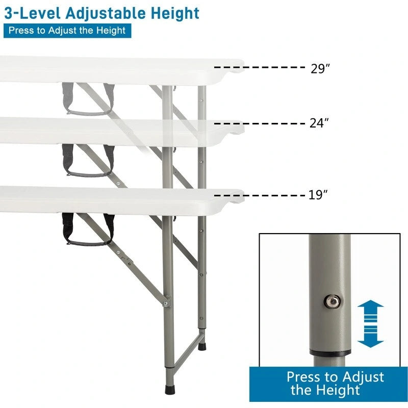Table pliante en plastique de 1,2 m à hauteur réglable