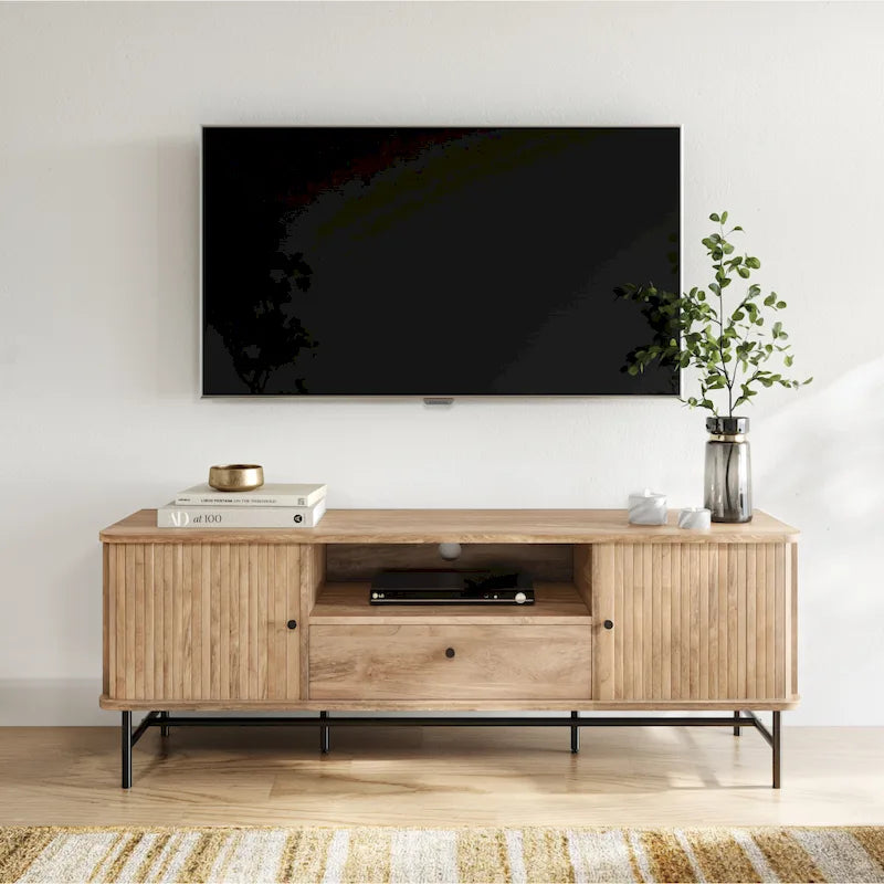 Meuble TV Hikari avec portes coulissantes et tiroir pour téléviseurs jusqu'à 75 pouces - 59 de largeur