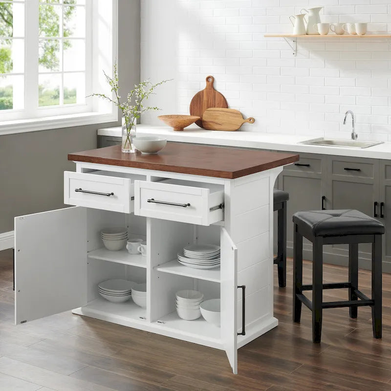 Îlot de cuisine Crosley Bartlett Wood Top avec tabourets carrés rembourrés - 50p x 42l x 36h