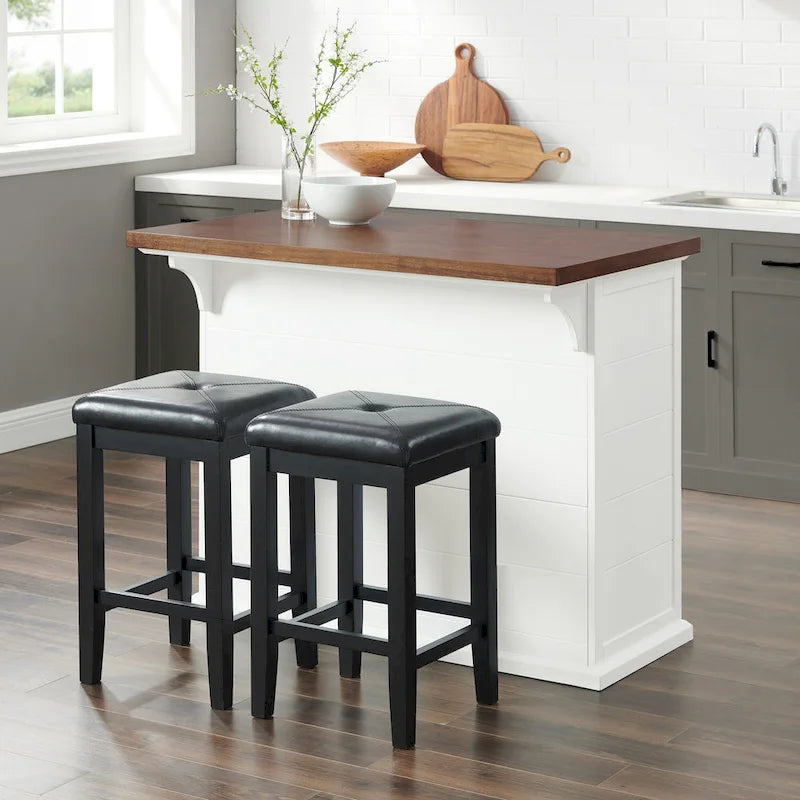 Îlot de cuisine Crosley Bartlett Wood Top avec tabourets carrés rembourrés - 50p x 42l x 36h