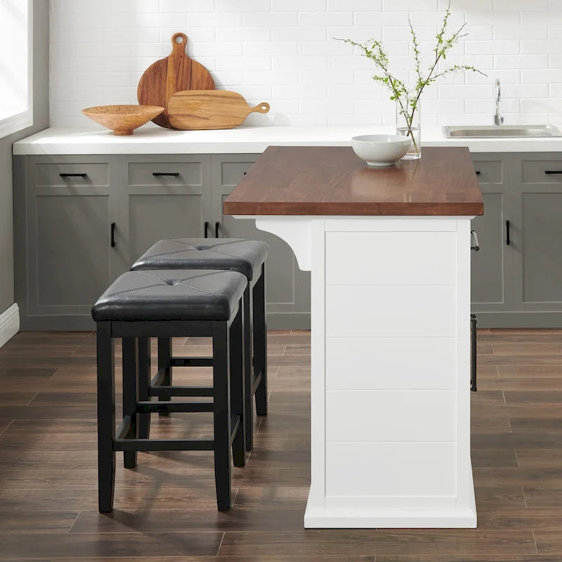 Îlot de cuisine Crosley Bartlett Wood Top avec tabourets carrés rembourrés - 50p x 42l x 36h