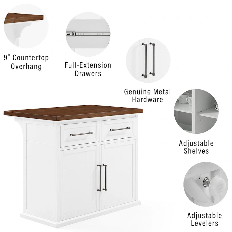 Îlot de cuisine Crosley Bartlett Wood Top avec tabourets carrés rembourrés - 50p x 42l x 36h