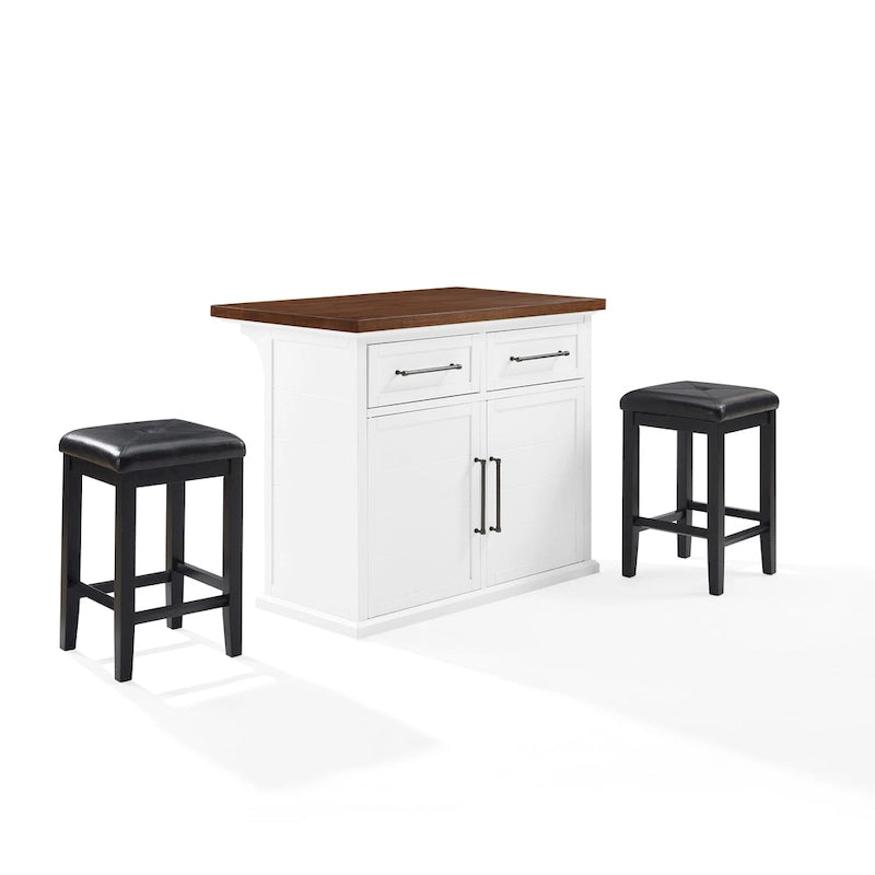 Îlot de cuisine Crosley Bartlett Wood Top avec tabourets carrés rembourrés - 50p x 42l x 36h