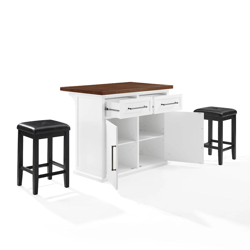 Îlot de cuisine Crosley Bartlett Wood Top avec tabourets carrés rembourrés - 50p x 42l x 36h