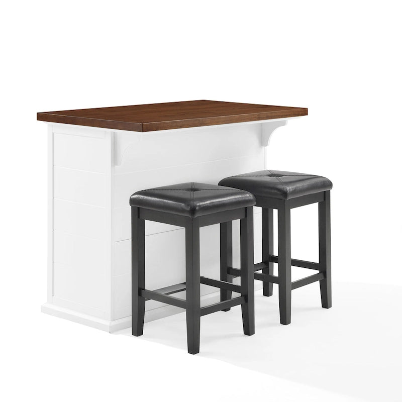 Îlot de cuisine Crosley Bartlett Wood Top avec tabourets carrés rembourrés - 50p x 42l x 36h