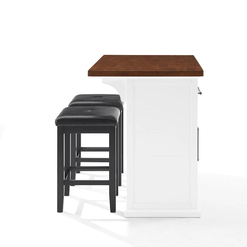 Îlot de cuisine Crosley Bartlett Wood Top avec tabourets carrés rembourrés - 50p x 42l x 36h