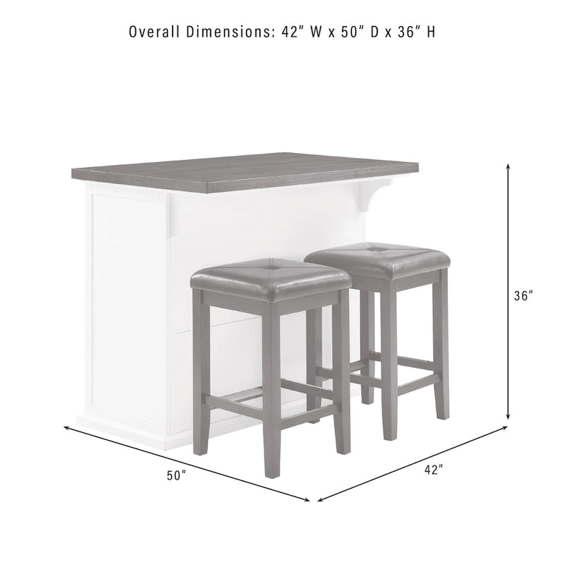 Îlot de cuisine Crosley Bartlett Wood Top avec tabourets carrés rembourrés - 50p x 42l x 36h