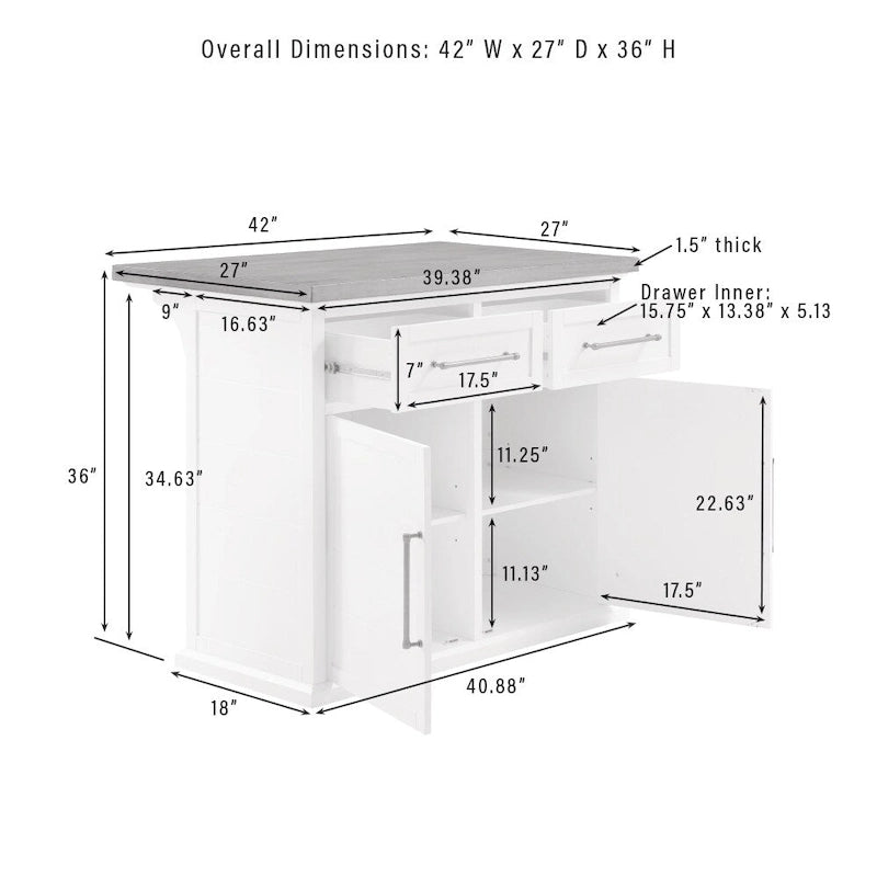 Îlot de cuisine Crosley Bartlett Wood Top avec tabourets carrés rembourrés - 50p x 42l x 36h