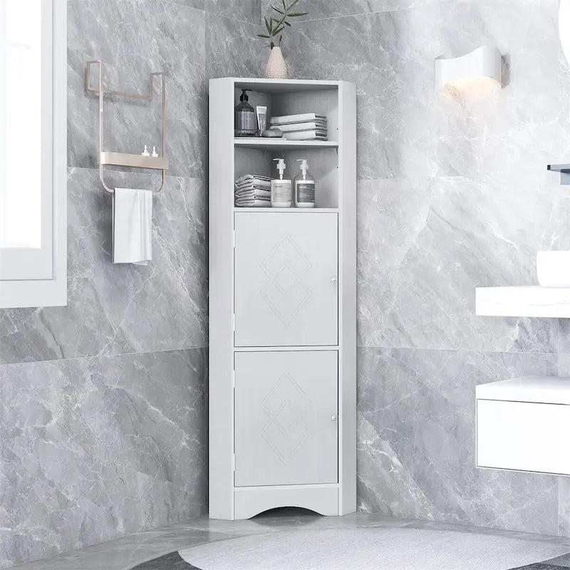 Meuble d'angle de salle de bain haut et autoportant Merax avec étagères réglables