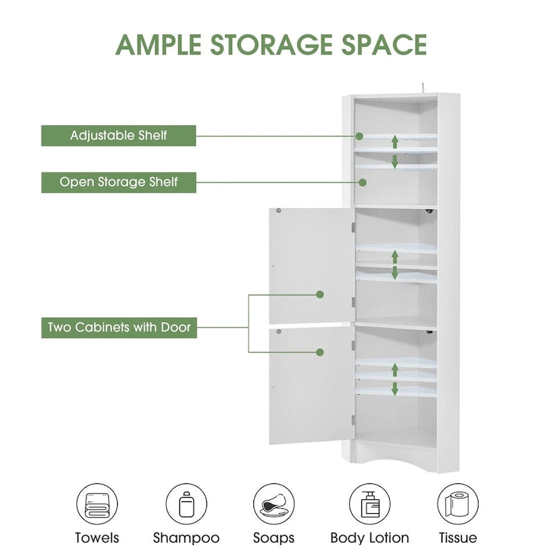 Meuble d'angle de salle de bain haut et autoportant Merax avec étagères réglables