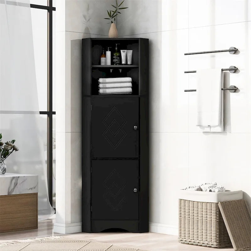 Meuble d'angle de salle de bain haut et autoportant Merax avec étagères réglables