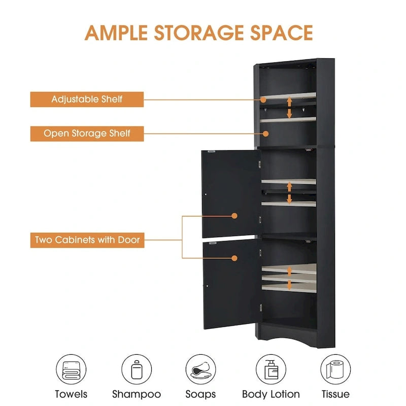 Meuble d'angle de salle de bain haut et autoportant Merax avec étagères réglables