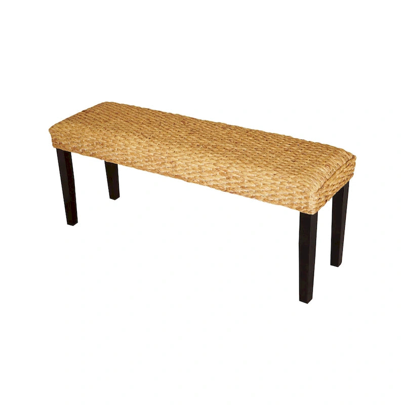 Banc d'intérieur M4H Valencia en bois massif et jacinthe d'eau naturelle