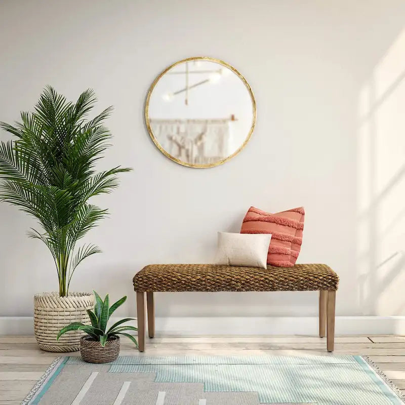 Banc d'intérieur M4H Valencia en bois massif et jacinthe d'eau naturelle