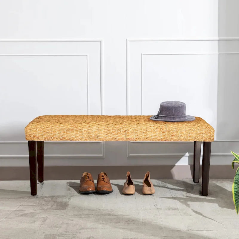 Banc d'intérieur M4H Valencia en bois massif et jacinthe d'eau naturelle