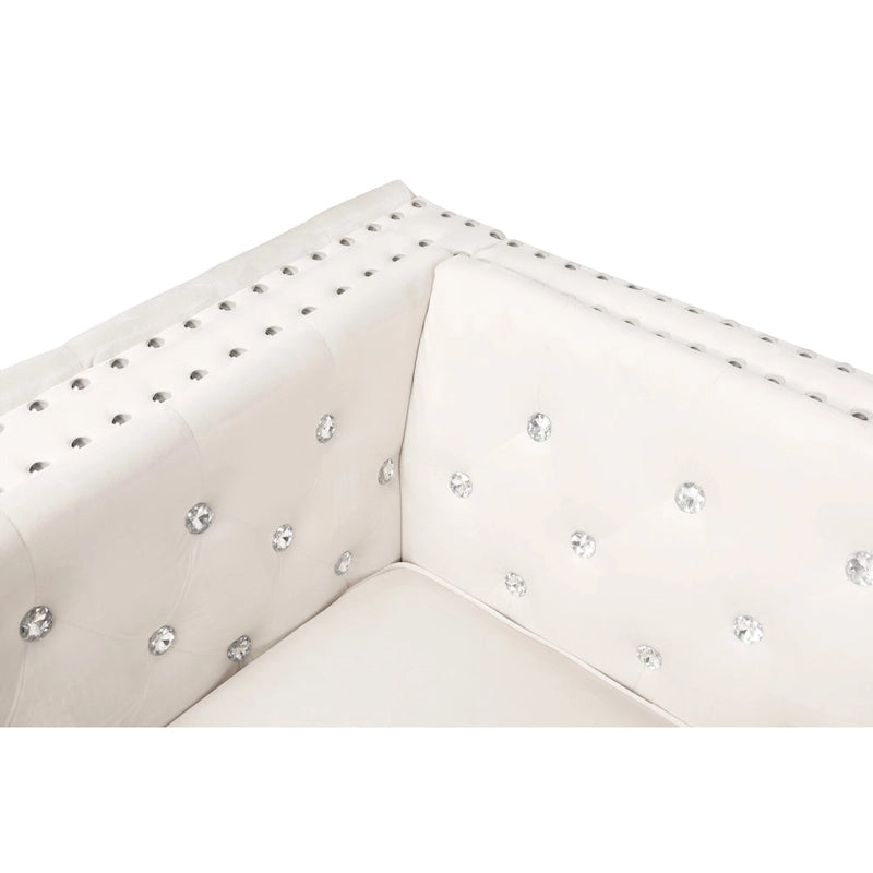 82.3 Largeur Canapé moderne en velours Boutons bijoux Accoudoir carré capitonné, 2 oreillers inclus, Beige, 4 couleurs