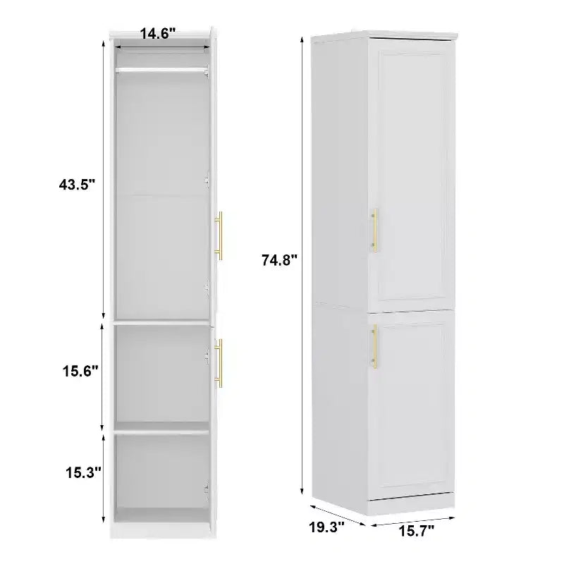 Penderie modulaire de luxe blanche Famapy avec ferrures dorées : portes à panneaux + conception à portes mixtes – Dressing élégant sur mesure pour chambres à coucher