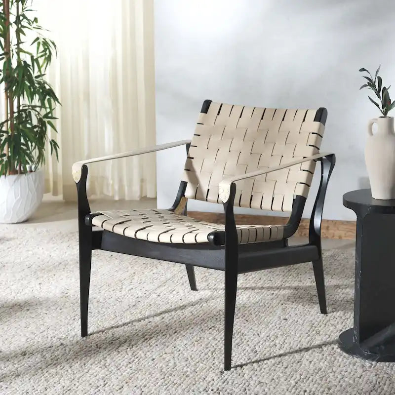 SAFAVIEH Couture Zenica, fauteuil Safari en cuir - 24,5 L x 30 P x 30 H - 25L x 30P x 30H