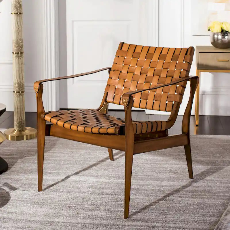 SAFAVIEH Couture Zenica, fauteuil Safari en cuir - 24,5 L x 30 P x 30 H - 25L x 30P x 30H