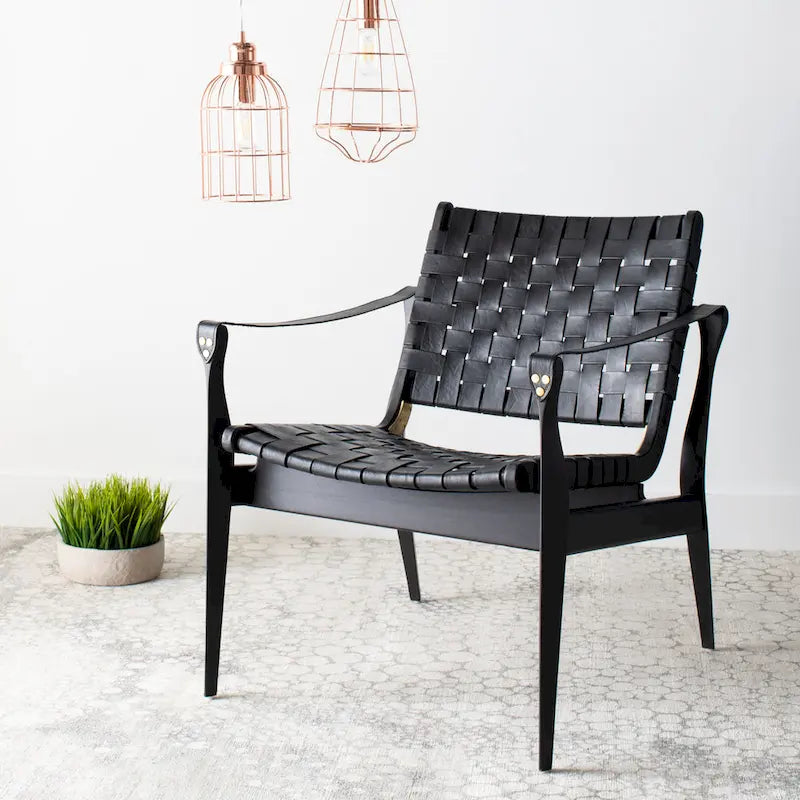 SAFAVIEH Couture Zenica, fauteuil Safari en cuir - 24,5 L x 30 P x 30 H - 25L x 30P x 30H