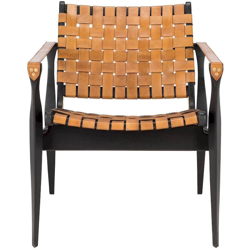 SAFAVIEH Couture Zenica, fauteuil Safari en cuir - 24,5 L x 30 P x 30 H - 25L x 30P x 30H