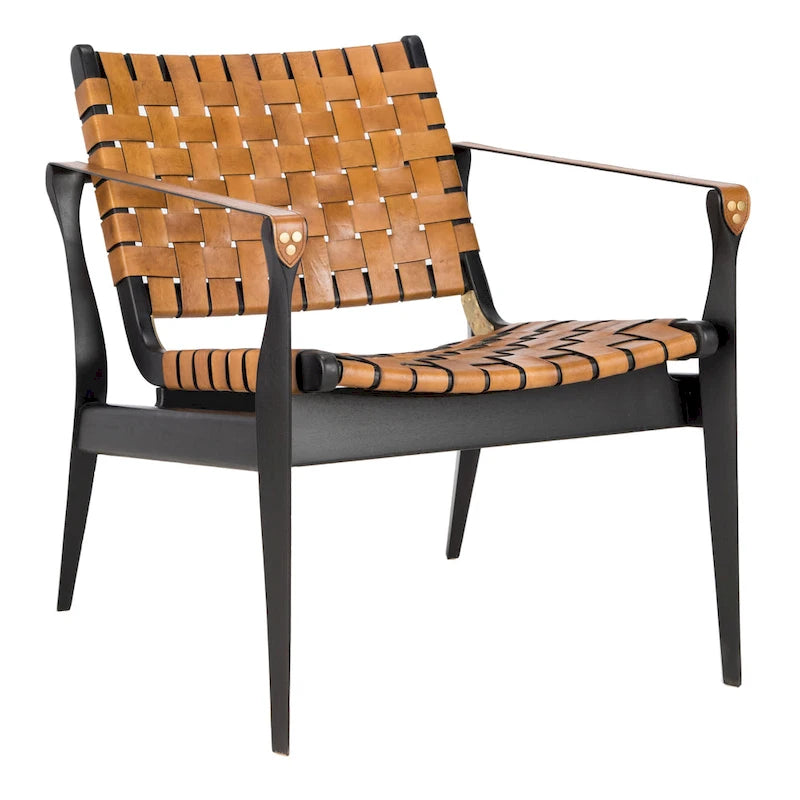 SAFAVIEH Couture Zenica, fauteuil Safari en cuir - 24,5 L x 30 P x 30 H - 25L x 30P x 30H