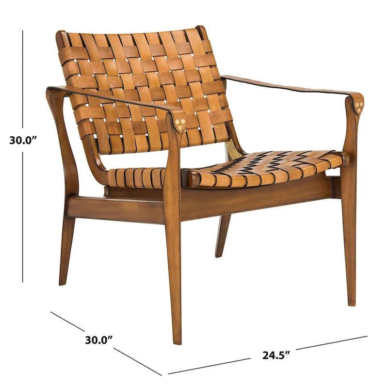 SAFAVIEH Couture Zenica, fauteuil Safari en cuir - 24,5 L x 30 P x 30 H - 25L x 30P x 30H