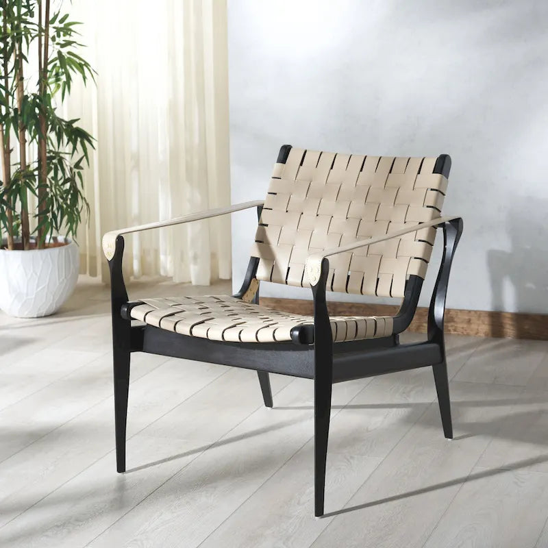 SAFAVIEH Couture Zenica, fauteuil Safari en cuir - 24,5 L x 30 P x 30 H - 25L x 30P x 30H