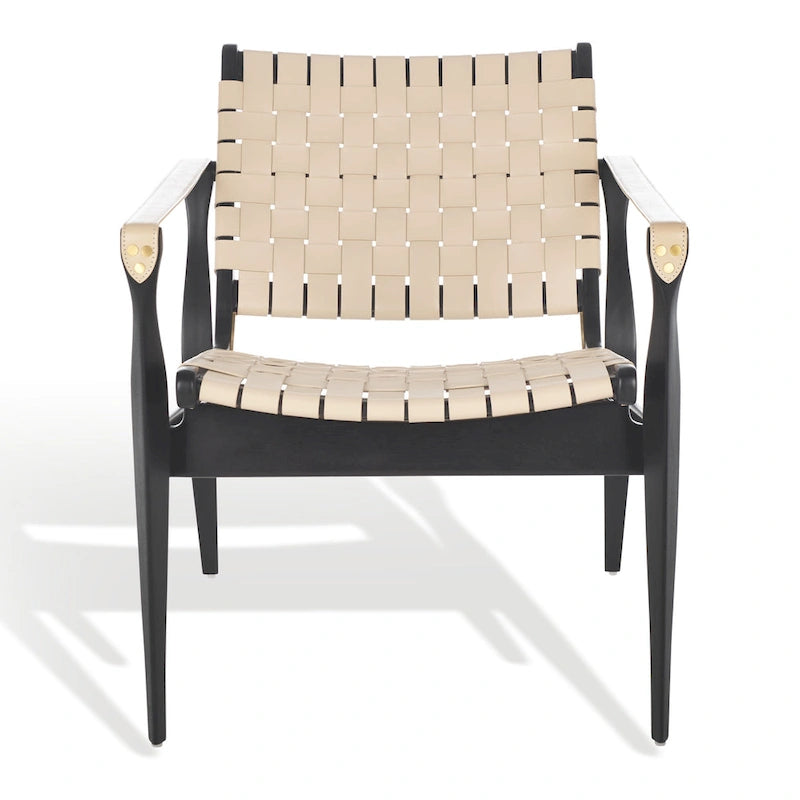 SAFAVIEH Couture Zenica, fauteuil Safari en cuir - 24,5 L x 30 P x 30 H - 25L x 30P x 30H