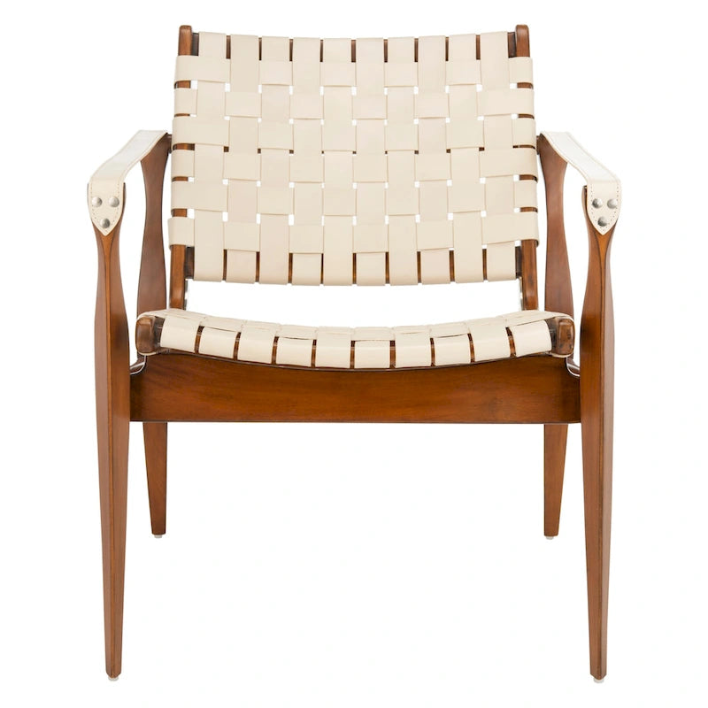 SAFAVIEH Couture Zenica, fauteuil Safari en cuir - 24,5 L x 30 P x 30 H - 25L x 30P x 30H