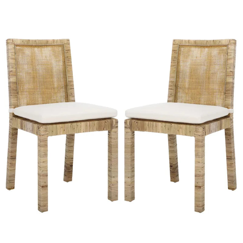 SAFAVIEH Jessye - Chaise de salle à manger en canne avec coussin (ensemble de 2) - 21,7 L x 18,1 P x 38,6 H - 22 L x 18 P x 39 H