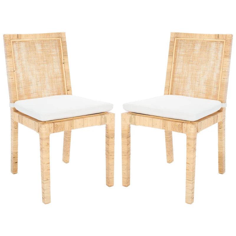SAFAVIEH Jessye - Chaise de salle à manger en canne avec coussin (ensemble de 2) - 21,7 L x 18,1 P x 38,6 H - 22 L x 18 P x 39 H