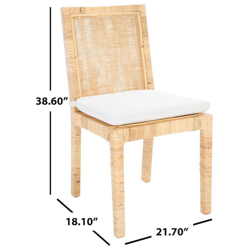 SAFAVIEH Jessye - Chaise de salle à manger en canne avec coussin (ensemble de 2) - 21,7 L x 18,1 P x 38,6 H - 22 L x 18 P x 39 H