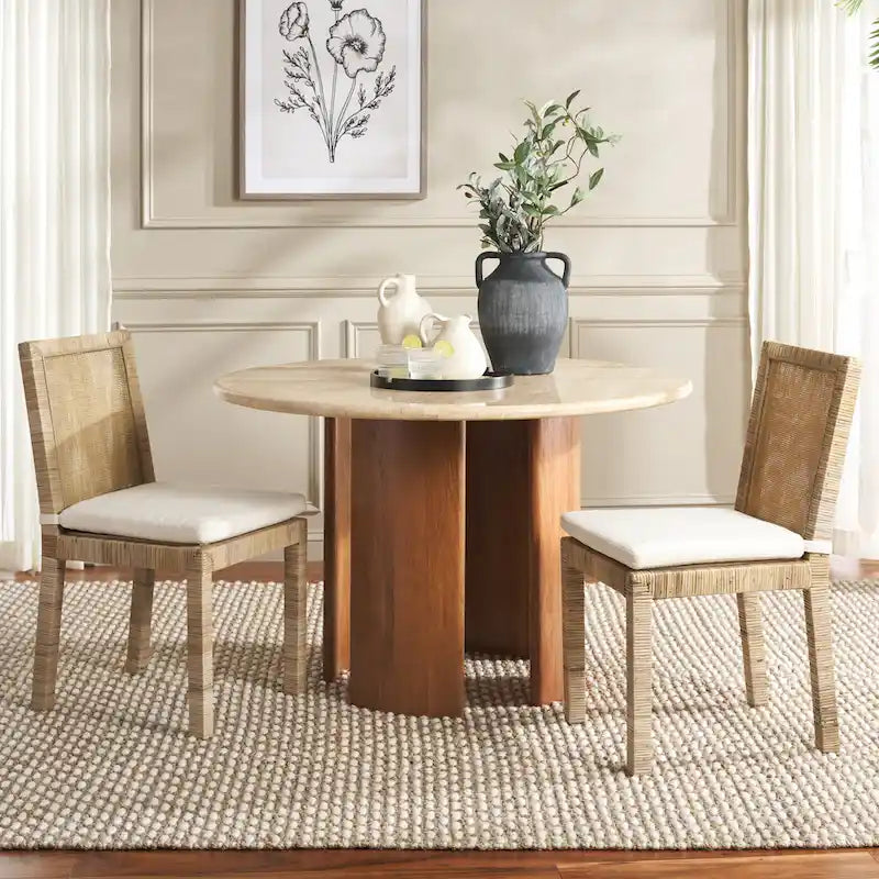 SAFAVIEH Jessye - Chaise de salle à manger en canne avec coussin (ensemble de 2) - 21,7 L x 18,1 P x 38,6 H - 22 L x 18 P x 39 H