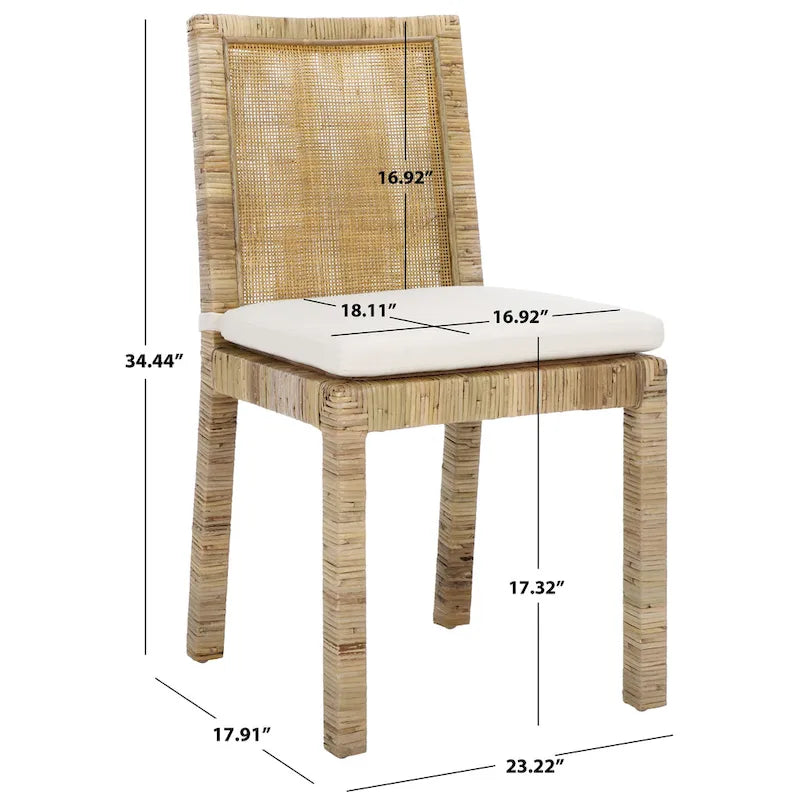 SAFAVIEH Jessye - Chaise de salle à manger en canne avec coussin (ensemble de 2) - 21,7 L x 18,1 P x 38,6 H - 22 L x 18 P x 39 H