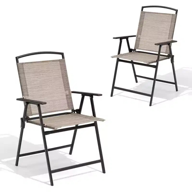 Crestlive Products Set of 2 Patio Folding Dining Chairs Outdoor Portable Sling with Armrest