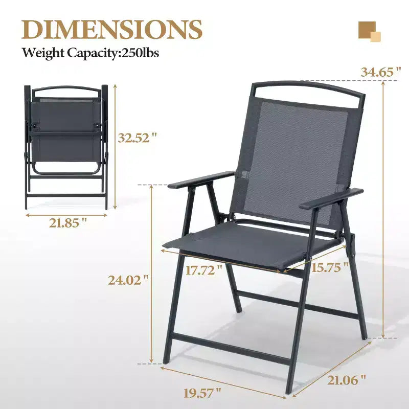 Crestlive Products Lot de 2 chaises de salle à manger pliantes de patio d'extérieur portables en toile avec accoudoirs